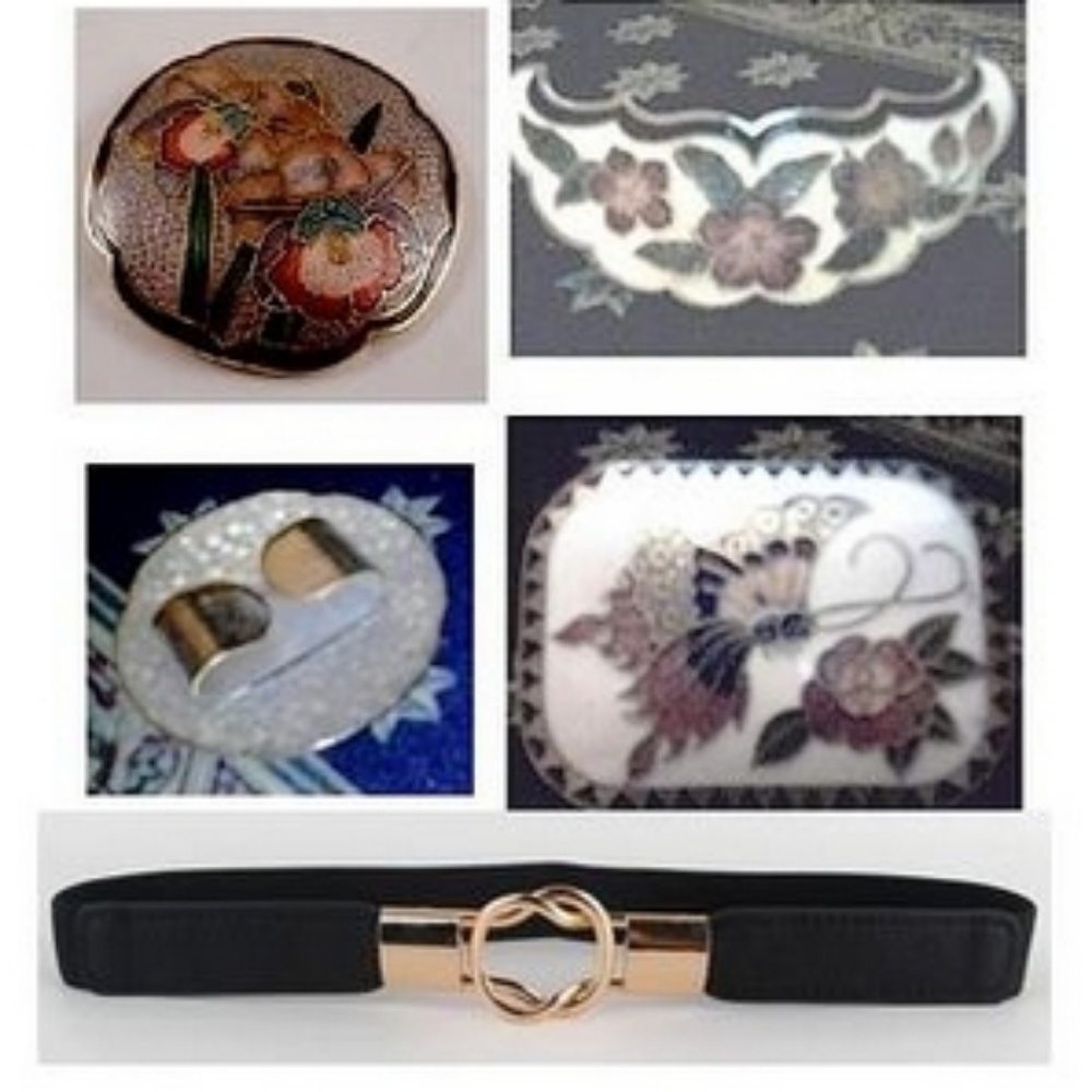 3 Vintage Cloisonne Enamel and Brass Belt Buckles
